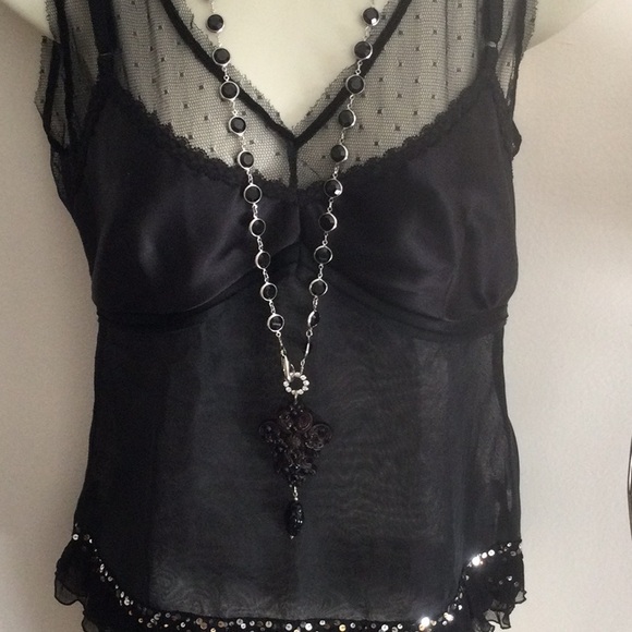 Black Crystal Silver Chain Necklace with Tarina Tarantino Pendant - Picture 9 of 10